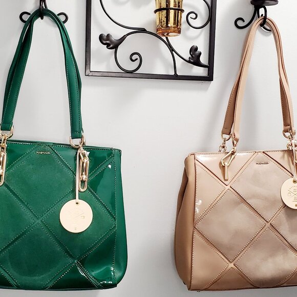 MATMAZEL "SERRA" 3 Compartment, Geometric Pattern Shoulder Bag- Green or Mink - Picture 3 of 17